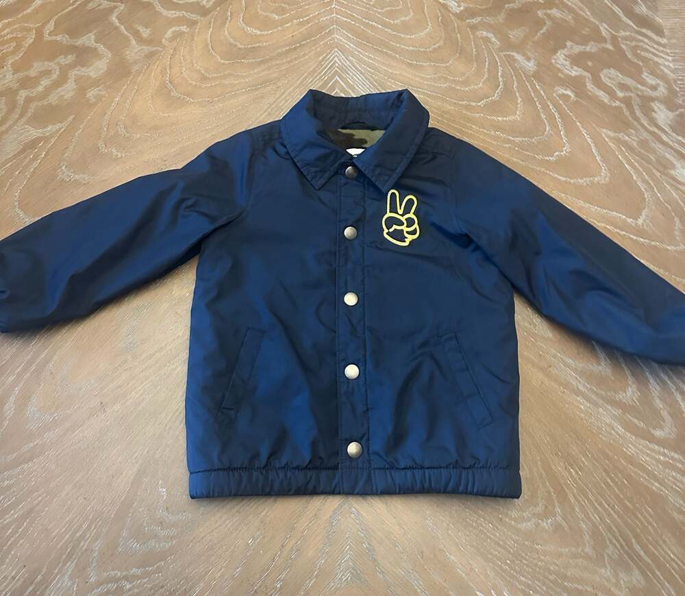 Old Navy Toddler Navy Blue Military Jacket Coat Peace Sign Patch 3T Camo